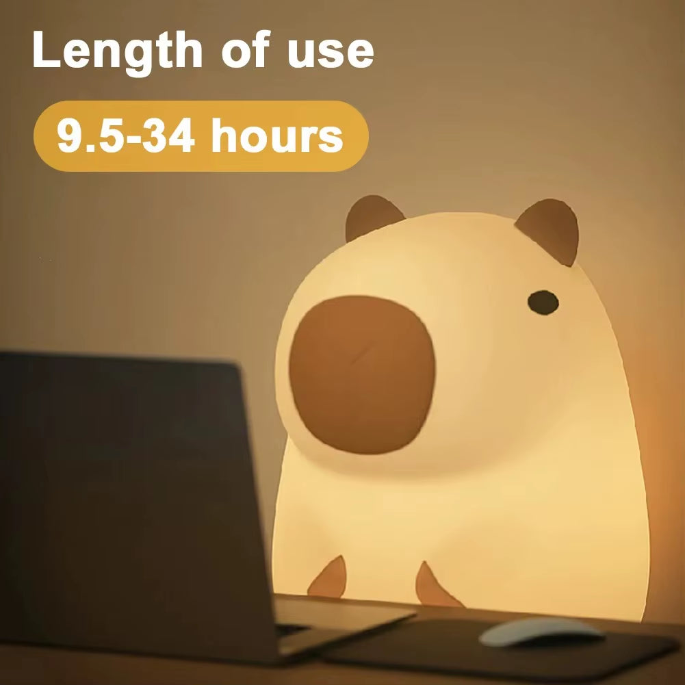 Cute Capybara Night Light Novelty Dimmable Nursery Nightlight Rechargeable Touch Lamp Silicone Pat Lamp for Kids Room Decor