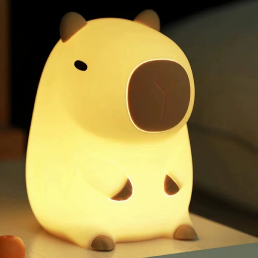 Cute Capybara Night Light Novelty Dimmable Nursery Nightlight Rechargeable Touch Lamp Silicone Pat Lamp for Kids Room Decor