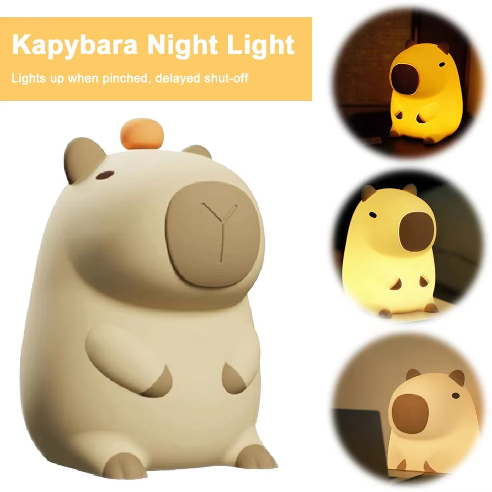 Cute Capybara Night Light Novelty Dimmable Nursery Nightlight Rechargeable Touch Lamp Silicone Pat Lamp for Kids Room Decor